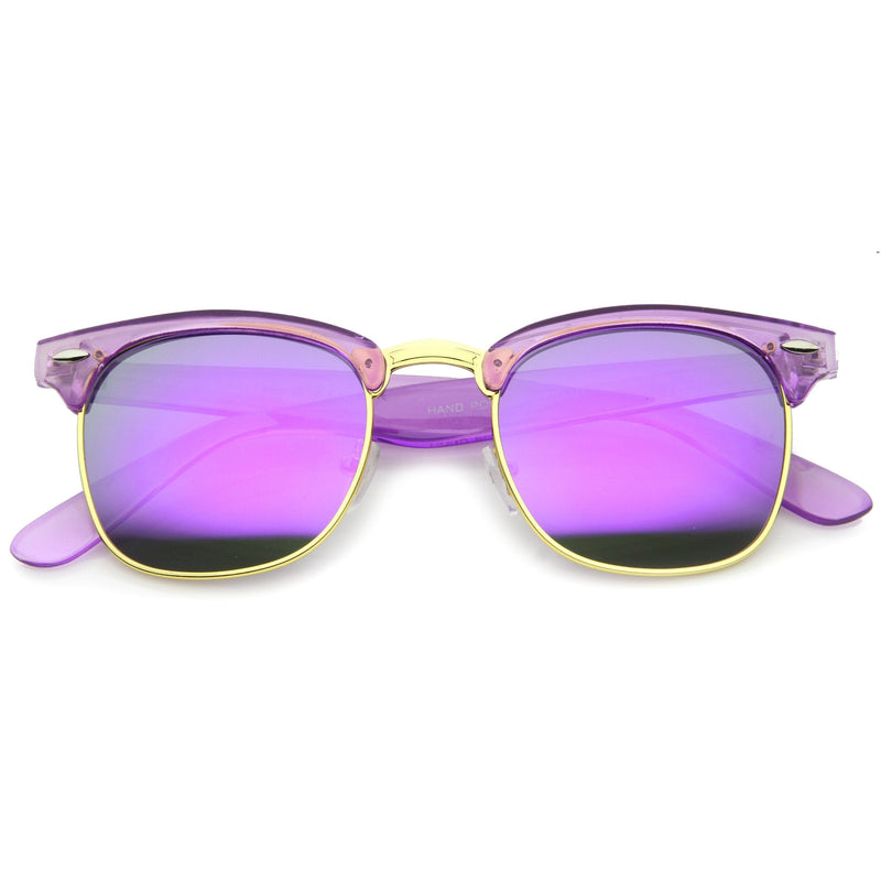 zeroUV Retro Modern Horned Rim Half Frame Mirrored Lens Sunglasses A031 Sunglasses White Smoke Purple Purple Mirror