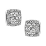 Bids.com .925 Sterling Silver 1/4 cttw Round Cut Diamond Square Shape Milgrain Stud Earrings (I-J Color, I3 Clarity) Earrings White Smoke White.Sterling Silver / 0.25