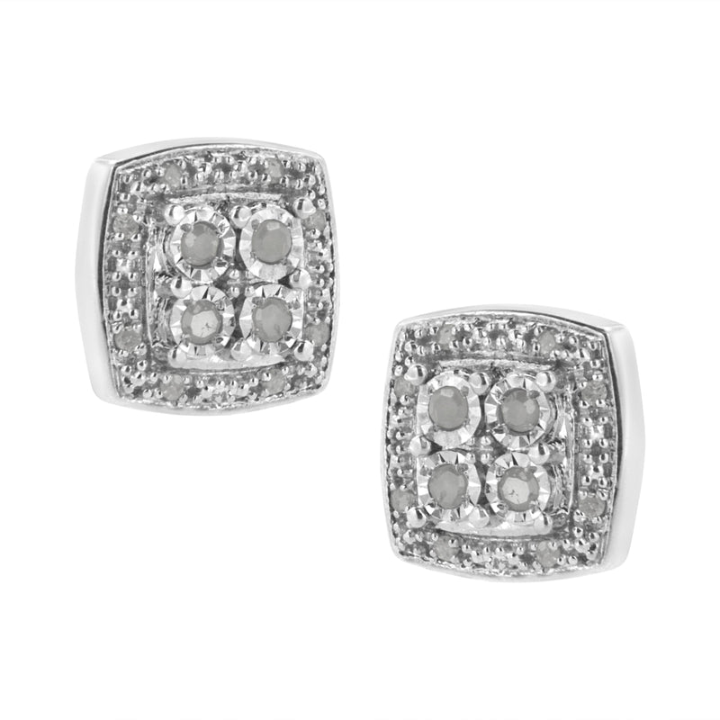 Bids.com .925 Sterling Silver 1/4 cttw Round Cut Diamond Square Shape Milgrain Stud Earrings (I-J Color, I3 Clarity) Earrings White Smoke White.Sterling Silver / 0.25
