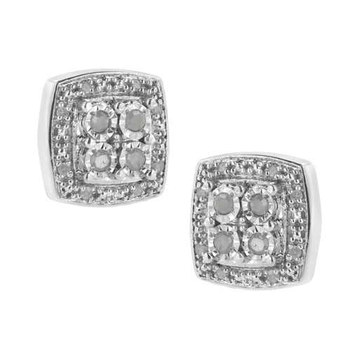 Bids.com .925 Sterling Silver 1/4 cttw Round Cut Diamond Square Shape Milgrain Stud Earrings (I-J Color, I3 Clarity) Earrings White Smoke White.Sterling Silver / 0.25