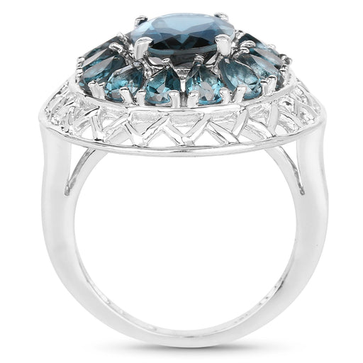 Bids.com 5.98 Carat Genuine London Blue Topaz .925 Sterling Silver Ring Rings White Smoke size 7.00,size 8.00,size 6.00,size 9.00