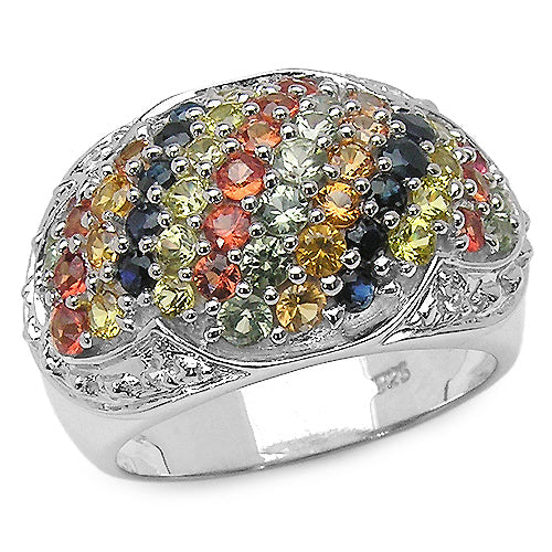 Bids.com 2.75 Carat Genuine Multi Sapphire .925 Sterling Silver Ring Rings White Smoke size 7.00,size 6.00,size 8.00,size 9.00