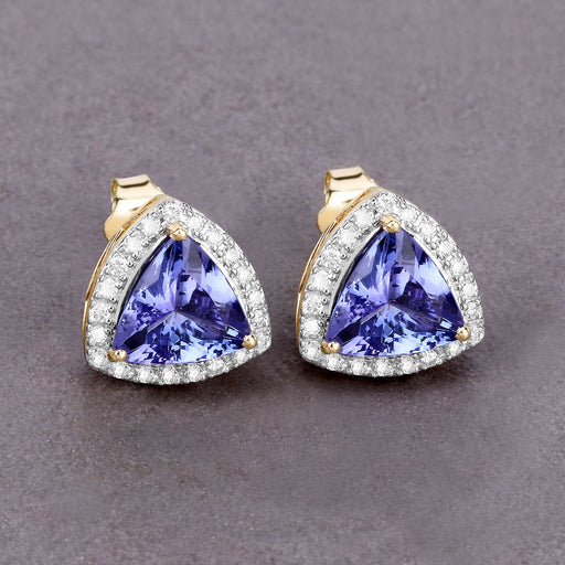 Bids.com 3.82 Carat Genuine Tanzanite and White Diamond 14K Yellow Gold Earrings Earrings Slate Gray