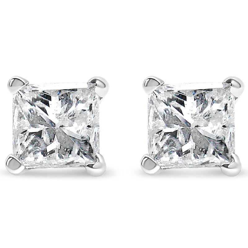 Bids.com AGS Certified 2/5 Cttw Princess Cut Diamond 14K White Gold 4-Prong Solitaire Square Stud Earrings (L-M Color, I1-I2 Clarity) Earrings White Smoke White.Gold / 0.4