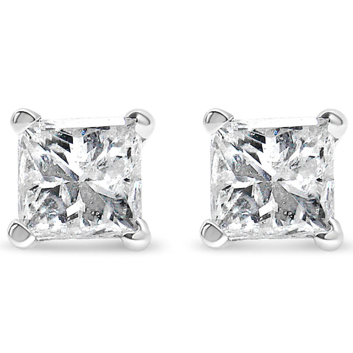 Bids.com AGS Certified 2/5 Cttw Princess Cut Diamond 14K White Gold 4-Prong Solitaire Square Stud Earrings (L-M Color, I1-I2 Clarity) Earrings White Smoke White.Gold / 0.4