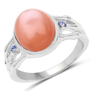 Bids.com 6.54 Carat Genuine Peach Moonstone and Tanzanite .925 Sterling Silver Ring Rings White Smoke size 7.00,size 9.00,size 6.00,size 8.00