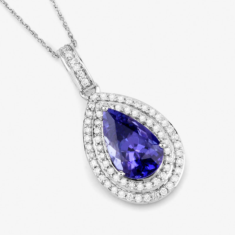 Bids.com 2.56 Carat Genuine Tanzanite and White Diamond 14K White Gold Pendant Pendants White Smoke