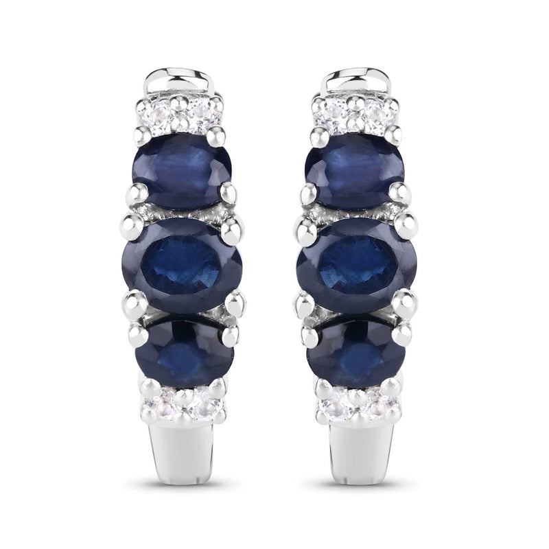 Bids.com 1.66 Carat Genuine Blue Sapphire and White Topaz .925 Sterling Silver Earrings Earrings White Smoke
