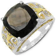 Bids.com Two Tone Plated 7.09 Carat Genuine Smoky Quartz .925 Sterling Silver Ring Rings White Smoke size 6.00,size 7.00,size 8.00,size 9.00