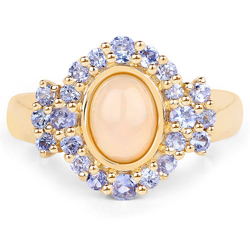 Bids.com 14K Yellow Gold Plated 1.74 Carat Genuine Ethiopian Opal and Tanzanite .925 Sterling Silver Ring Rings White Smoke size 6.00,size 9.00,size 7.00,size 8.00