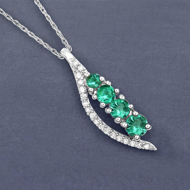 Bids.com 0.34 Carat Genuine Zambian Emerald and White Diamond 14K White Gold Pendant Pendants Dim Gray