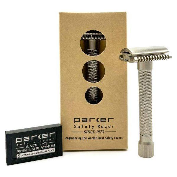 Parker Parker Variant Adjustable Open Comb Safety Razor - Satin Chrome [VAR SC OC] Safety Razor Dark Khaki