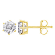 Bids.com 18K Yellow Gold 1-1/2 Cttw Round Brilliant-Cut Near Colorless Diamond Classic 6-Prong Stud Earrings (H-I Color, I1-I2 Clarity) Earrings White Smoke Yellow.Gold / 1.5
