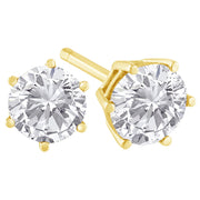 Bids.com 18K Yellow Gold 1-1/2 Cttw Round Brilliant-Cut Near Colorless Diamond Classic 6-Prong Stud Earrings (H-I Color, I1-I2 Clarity) Earrings White Smoke Yellow.Gold / 1.5