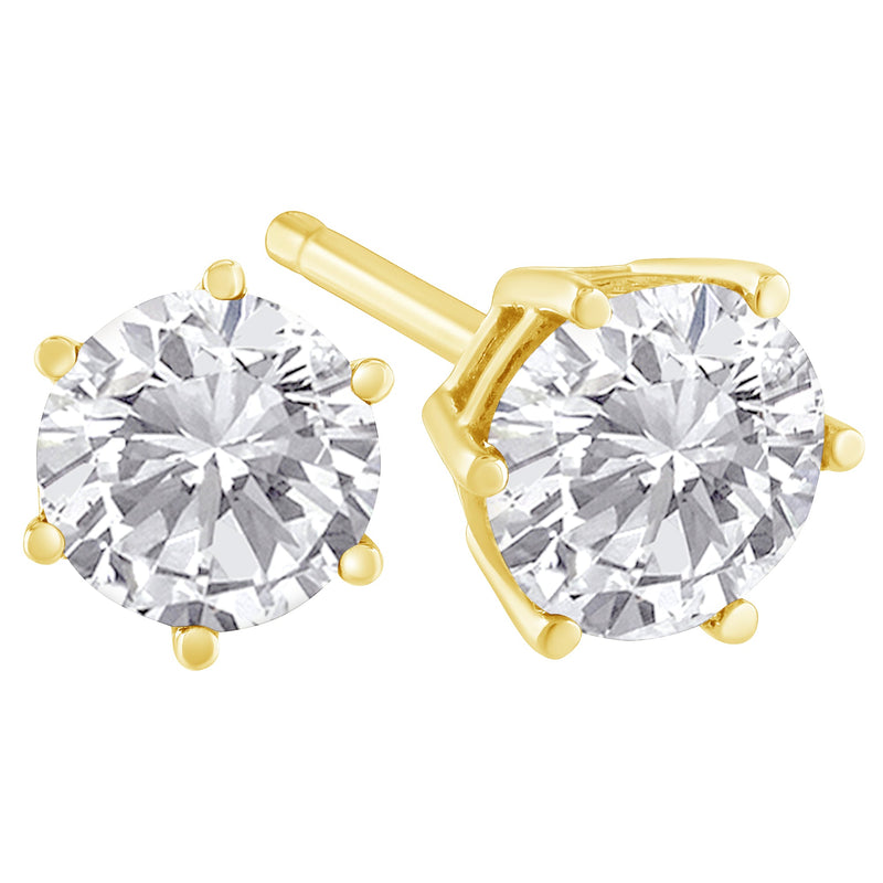 Bids.com 18K Yellow Gold 1-1/2 Cttw Round Brilliant-Cut Near Colorless Diamond Classic 6-Prong Stud Earrings (H-I Color, I1-I2 Clarity) Earrings White Smoke Yellow.Gold / 1.5