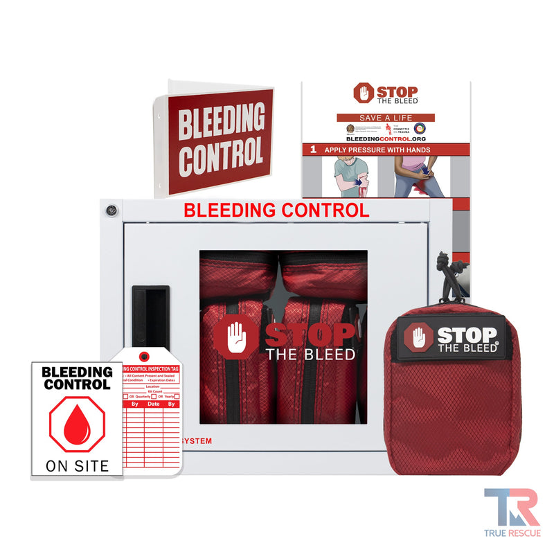 True Rescue STB Package - California AB 2260 Compliant (6 Kits) Bleeding Control Bundles Brown Standard (C-A-T Gen 7 Tourniquet) / Small Alarmed Cabinet & Wall Sign,Standard (SAM XT Tourniquet) / Small Alarmed Cabinet & Wall Sign,Intermediate (C-A-T Gen 7  Tourniquet) / Small Alarmed Cabinet & Wall Sign,Intermediate (SAM XT Tourniquet) / Small Alar
