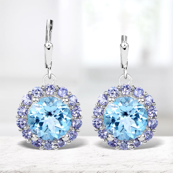 Bids.com 9.96 Carat Genuine Blue Topaz and Tanzanite .925 Sterling Silver Earrings Earrings White Smoke