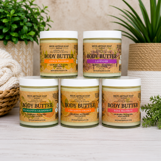 MION Artisan Soap Co. Body Butter | High in Essential Vitamins and Fatty Acids Light Gray Cinnamon & Orange,Lavender,Eucalyptus & Grapefruit,Citrus Blossom,Rose Blossom