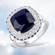 Bids.com 6.46 Carat Dyed Sapphire, Blue Sapphire and White Topaz .925 Sterling Silver Ring Rings White Smoke size 6.00,size 7.00,size 8.00,size 9.00,size 5.00,size 10.00,size 5.50