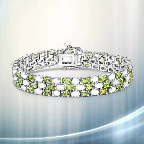 Bids.com 19.73 Carat Genuine Opal and Peridot .925 Sterling Silver Bracelet Bracelets Lavender size 7.50,size 6.50,size 7.00,size 7.25,size 7.75