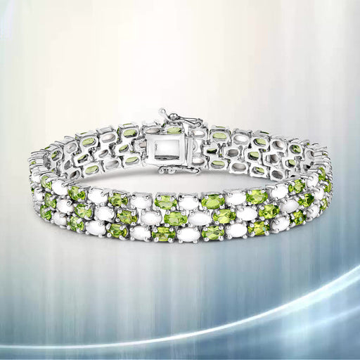 Bids.com 19.73 Carat Genuine Opal and Peridot .925 Sterling Silver Bracelet Bracelets Lavender size 7.50,size 6.50,size 7.00,size 7.25,size 7.75
