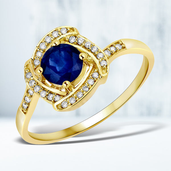 Bids.com 0.73 Carat Genuine Blue Sapphire and White Diamond 14K Yellow Gold Ring Rings Lavender size 5.00,size 6.00,size 7.00,size 8.00,size 9.00