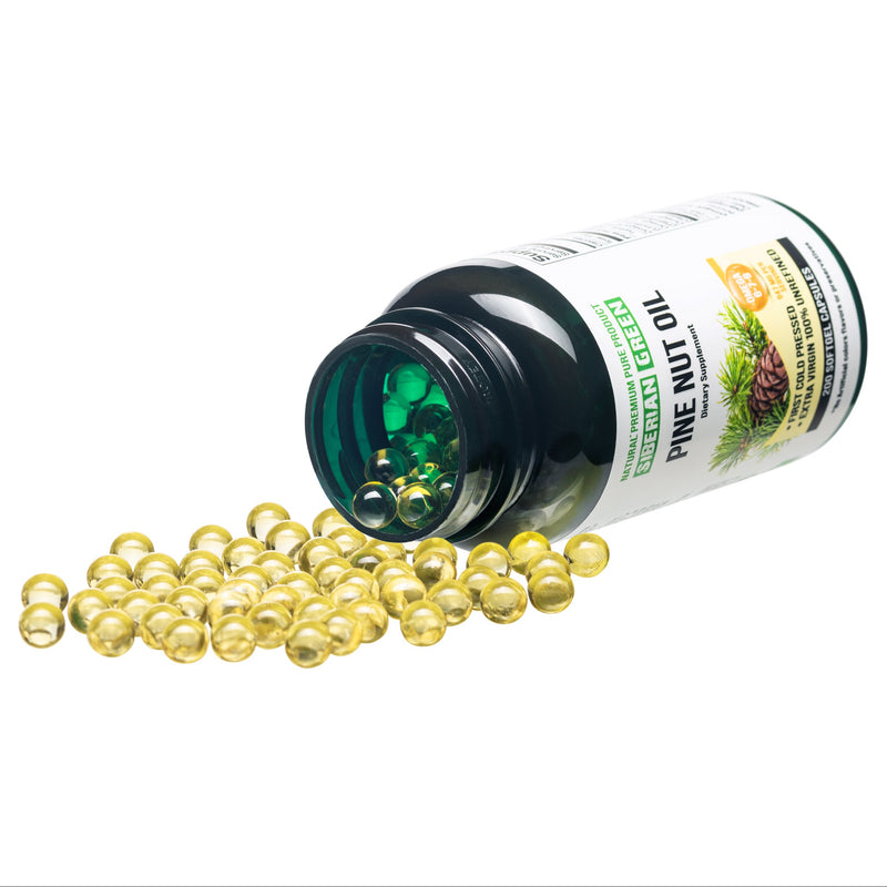 SiberianGreen.com Siberian Green Pine Nut Oil Capsules – 200 Softgels Cooking Oils White Smoke