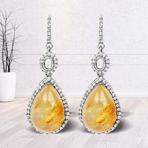 Bids.com 10.04 Carat Genuine Golden Rutile And White Topaz .925 Sterling Silver Earrings Earrings Lavender