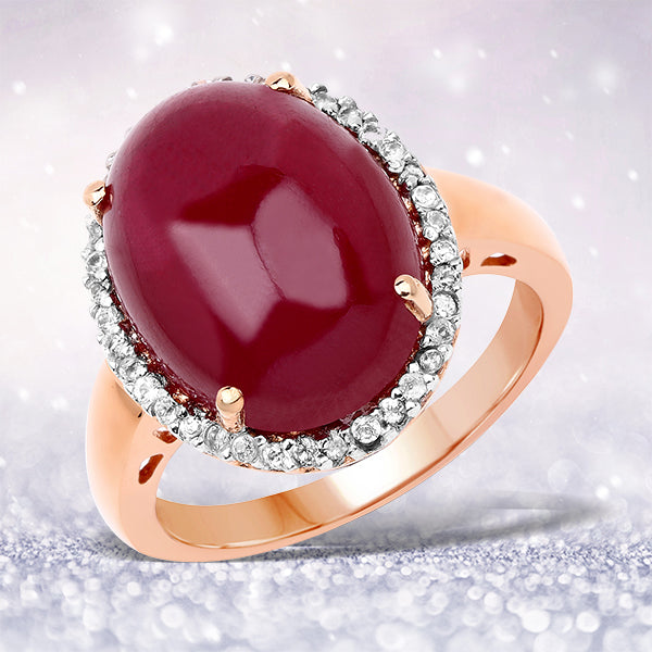 Bids.com 14K Rose Gold Plated 16.69 Carat Genuine Glass Filled Ruby and White Topaz .925 Sterling Silver Ring Rings Lavender size 6.00,size 7.00,size 8.00,size 9.00