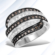 Bids.com 0.80 Carat Genuine Brown Diamond and White Diamond .925 Sterling Silver Ring Rings White Smoke size 6.00,size 7.00,size 8.00,size 9.00
