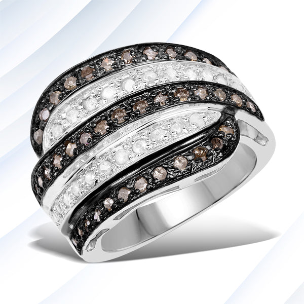Bids.com 0.80 Carat Genuine Brown Diamond and White Diamond .925 Sterling Silver Ring Rings White Smoke size 6.00,size 7.00,size 8.00,size 9.00