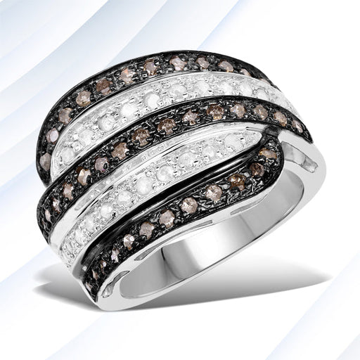 Bids.com 0.80 Carat Genuine Brown Diamond and White Diamond .925 Sterling Silver Ring Rings White Smoke size 6.00,size 7.00,size 8.00,size 9.00