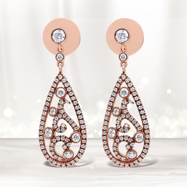 Bids.com 18K Rose Gold 1 1/4 Cttw Diamond Teardrop Shaped Drop and Dangle Screw Back Stud Earring (F-G Color, VS1-VS2 Clarity) Earrings Lavender Rose.Gold / 1.19