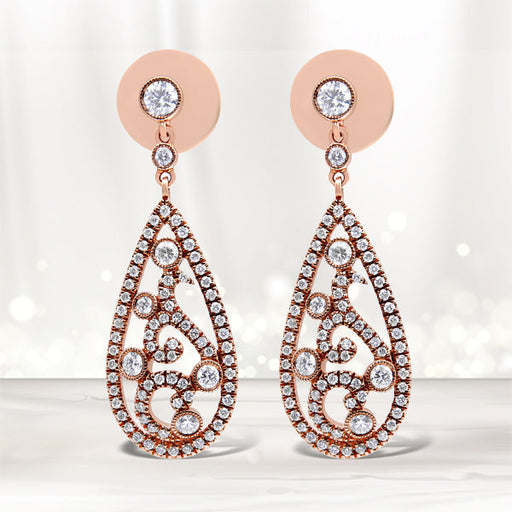 Bids.com 18K Rose Gold 1 1/4 Cttw Diamond Teardrop Shaped Drop and Dangle Screw Back Stud Earring (F-G Color, VS1-VS2 Clarity) Earrings Lavender Rose.Gold / 1.19
