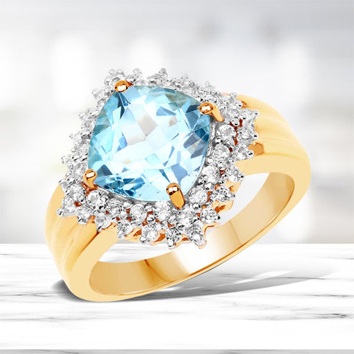 Bids.com 14K Yellow Gold Plated 4.33 Carat Genuine Swiss Blue Topaz and White Topaz .925 Sterling Silver Ring Rings White Smoke size 7.00,size 6.00,size 8.00,size 9.00