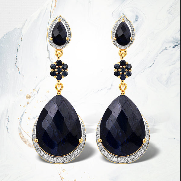 Bids.com 30.04 Carat Dyed Sapphire, Blue Sapphire and White Topaz .925 Sterling Silver Earrings Earrings White Smoke