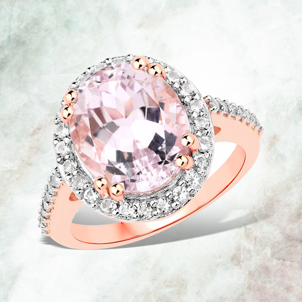 Bids.com 6.94 Carat Genuine Kunzite and White Topaz .925 Sterling Silver Ring Rings White Smoke size 7.00,size 6.00,size 8.00