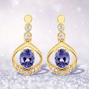 Bids.com 0.76 Carat Genuine Tanzanite and White Diamond 14K Yellow Gold Earrings Earrings Lavender