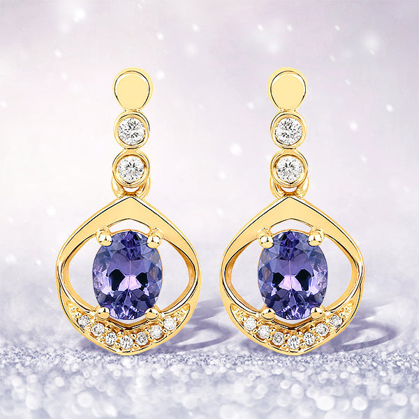 Bids.com 0.76 Carat Genuine Tanzanite and White Diamond 14K Yellow Gold Earrings Earrings Lavender