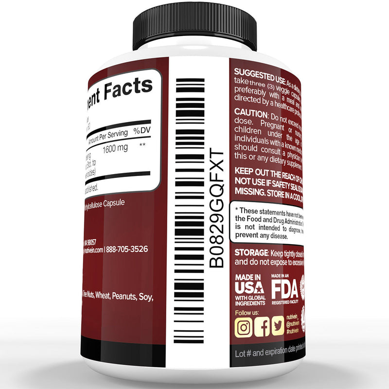 Nutrivein Nutrivein Korean Red Panax Ginseng 1600mg – Extra Strength Formula - 180 Capsules FA-51VI-YB0U White Smoke