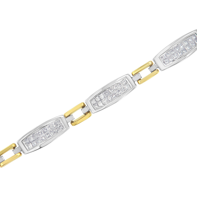 Bids.com 14K Yellow and White Gold 2.0 Cttw Princess Cut Diamond Tapered and Equal Sign Link Bracelet (G-H Color, SI1-SI2 Clarity) - 7" Bracelets White Smoke YellowWhite.Gold / 7