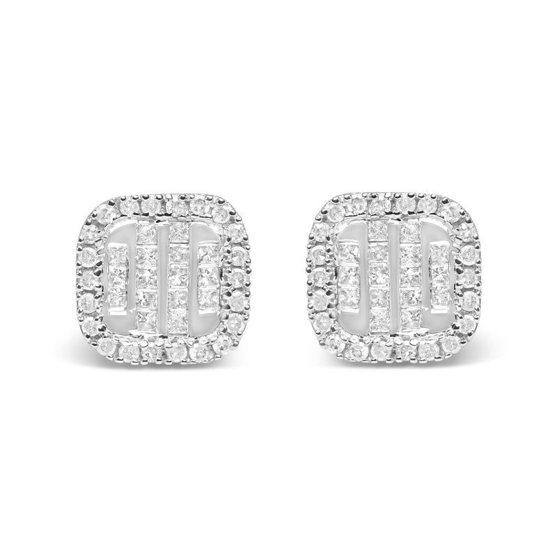 Bids.com 10K White Gold Invisible Set 1/2 Cttw Diamond Composite and Halo Stud Earrings (H-I Color, I1-I2 Clarity) Earrings Gray White.Gold / 0.54