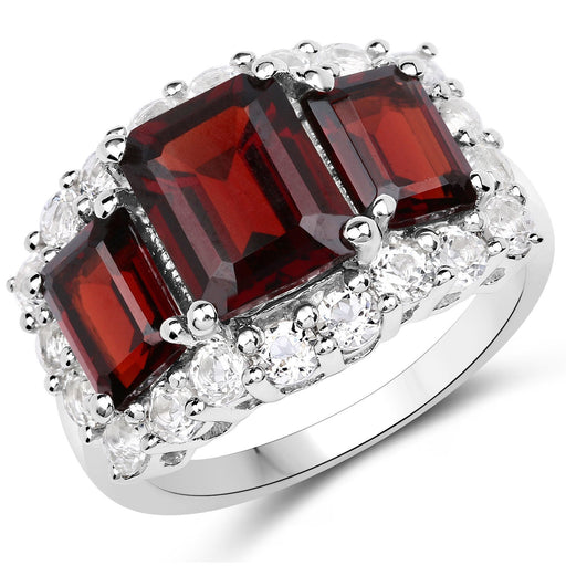 Bids.com 6.55 Carat Genuine Garnet and White Topaz .925 Sterling Silver Ring Rings White Smoke size 5.00,size 6.00,size 7.00,size 8.00,size 9.00,size 10.00