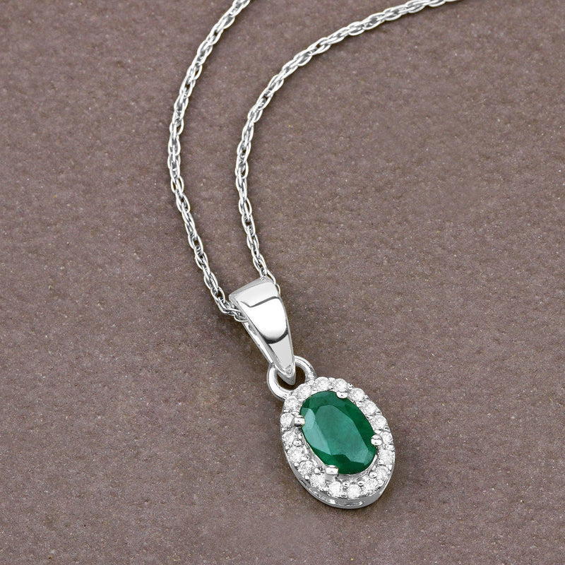 Bids.com 0.81 Carat Genuine Zambian Emerald and White Diamond 14K White Gold Pendant Pendants Dim Gray