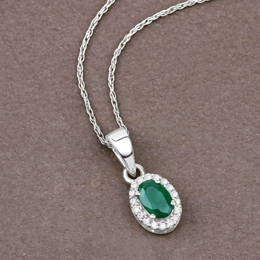 Bids.com 0.81 Carat Genuine Zambian Emerald and White Diamond 14K White Gold Pendant Pendants Dim Gray