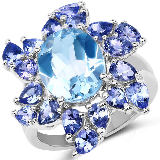 Bids.com 6.52 Carat Genuine Blue Topaz & Tanzanite .925 Sterling Silver Ring Rings White Smoke size 6.00,size 7.00,size 8.00,size 9.00,size 5.00