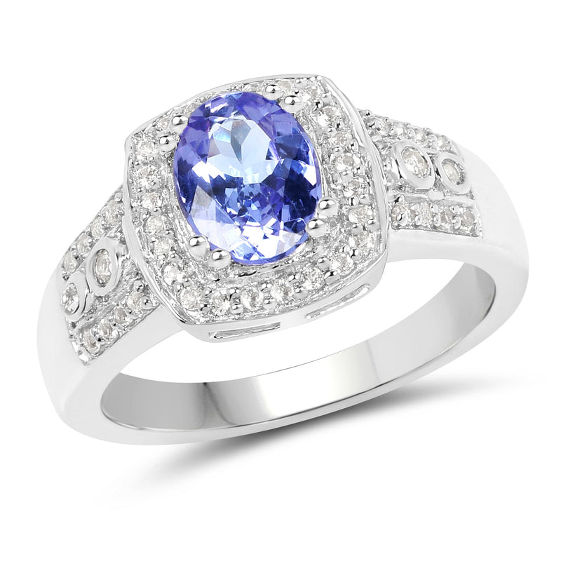 Bids.com 1.42 Carat Genuine Tanzanite & White Topaz .925 Sterling Silver Ring Rings White Smoke size 7.00,size 6.00,size 8.00,size 9.00,size 5.00