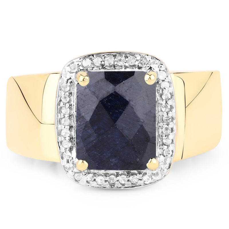 Bids.com 14K Yellow Gold Plated 4.07 Carat Dyed Sapphire and White Topaz .925 Sterling Silver Ring Rings White Smoke size 6.00,size 7.00,size 8.00,size 9.00