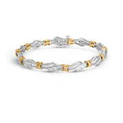 Bids.com 10k Two-Toned Gold 2.00 Cttw Channel Set Baguette-Diamond Weave and  "X" Spiral Link Bracelet (H-I Color, I1-I2 Clarity) - 7" Bracelets White Smoke YellowWhite.Gold / 7