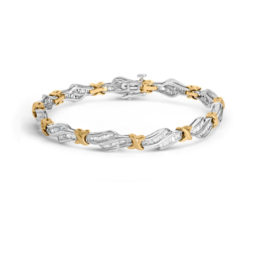 Bids.com 10k Two-Toned Gold 2.00 Cttw Channel Set Baguette-Diamond Weave and  "X" Spiral Link Bracelet (H-I Color, I1-I2 Clarity) - 7" Bracelets White Smoke YellowWhite.Gold / 7
